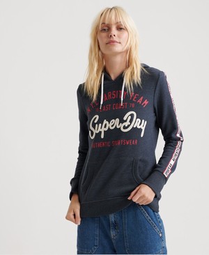 Superdry NYC Varsity Női Kapucnis Pulóver Sötétkék | KNDXB2361